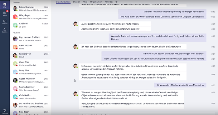 Screenshot: Planung der Mittagspause in Microsoft Teams