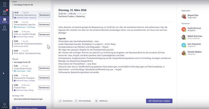 Screenshot: Terminkalender in Microsoft Teams